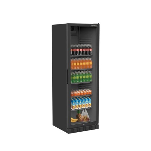 Glasdeurkoelkast glasdeurkoeling groot 368 liter inhoud met ledverlichting zwart.